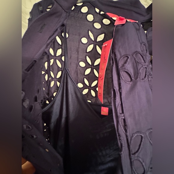 Lilly Pulitzer Zia Eyelet Midi Shirtdress Navy Blue Size 10 - Picture 9 of 11